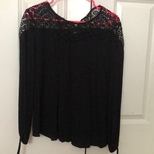 Black long sleeve blouse with black lace